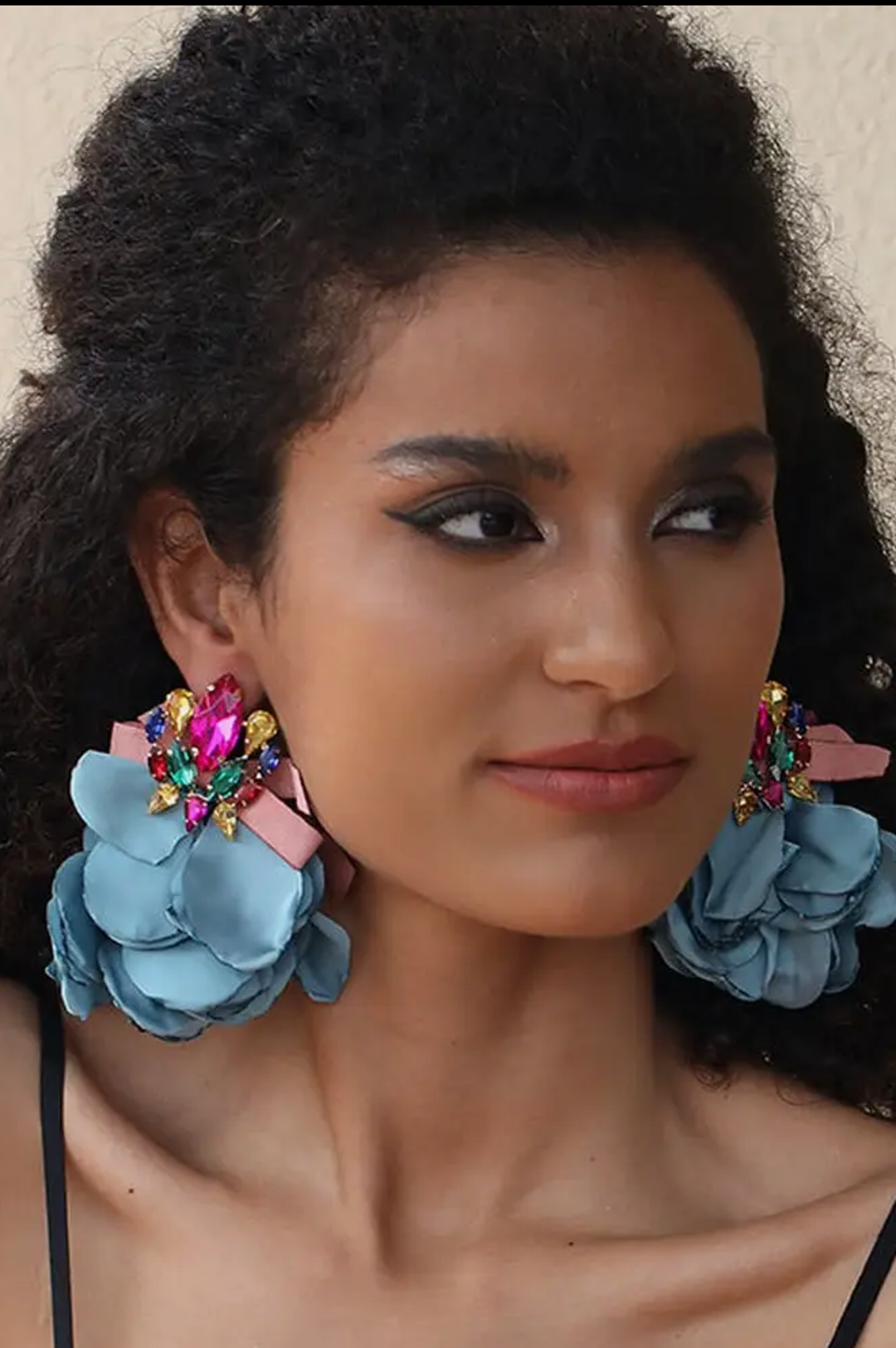 Blue Handmade Silky Petal Style Earrings