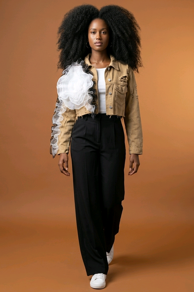 Tan Floral Fusion Cropped Jacket