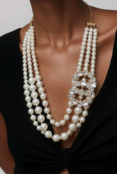 Ivory Color Multi Strand Pearl Necklace