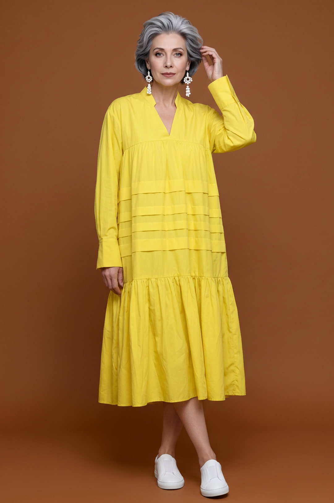 Yellow One Size Fits Most Loose Fitting Dress