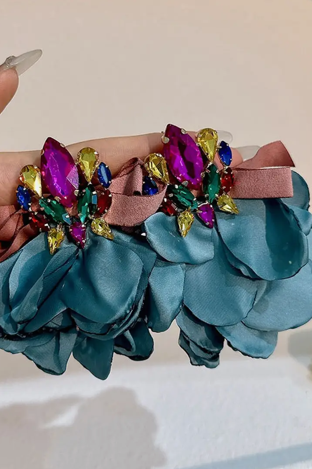 Blue Handmade Silky Petal Style Earrings