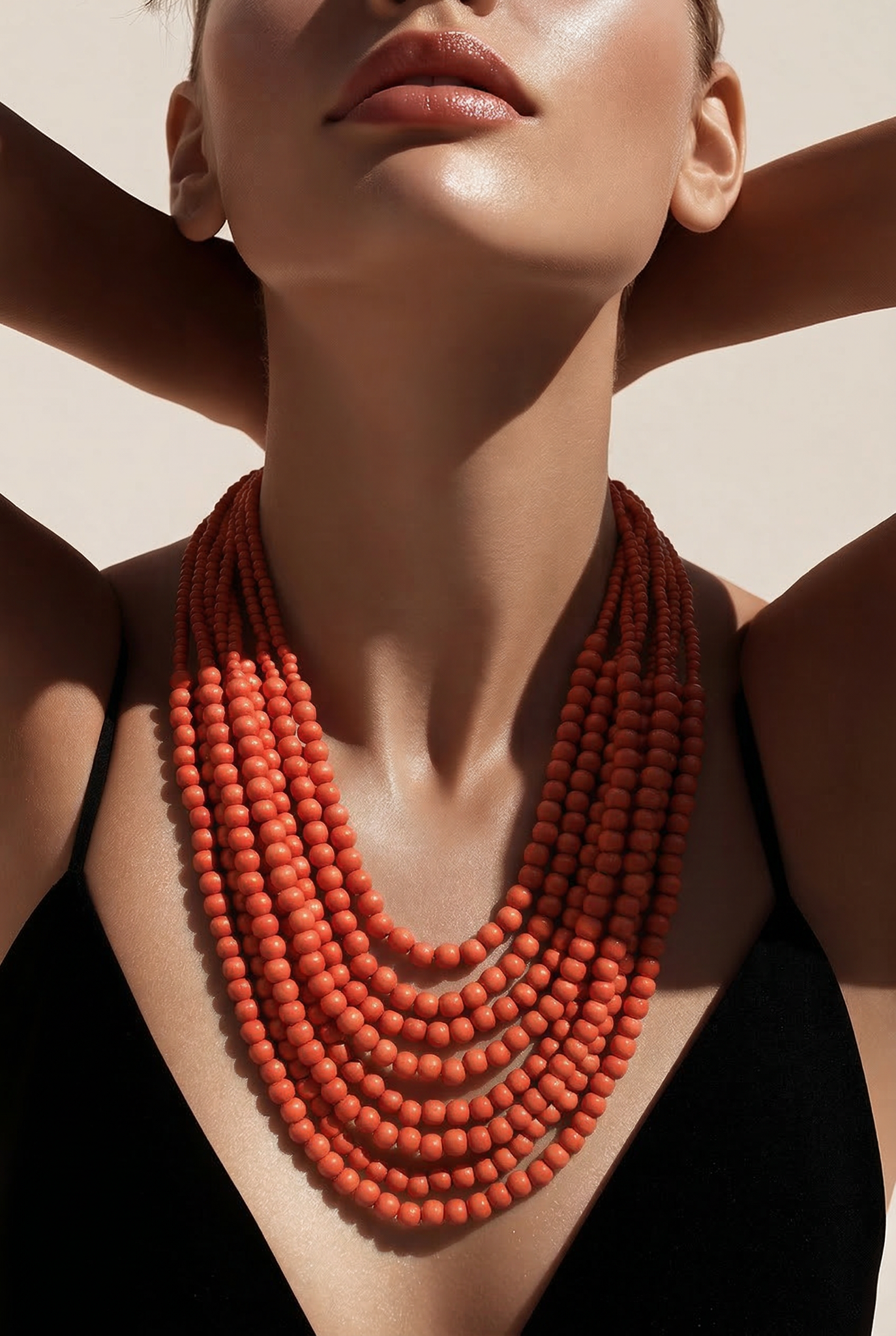 Black Red Bead Multi Strand  Necklace