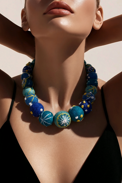 Multi Blue Mesh Ball Necklace