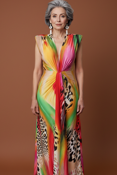 Multi Color Animal Print Long Mermaid Style Dress