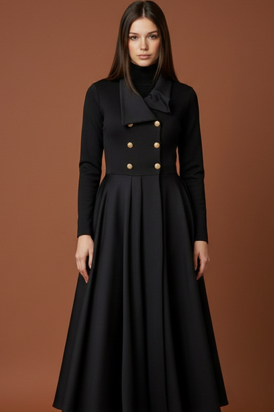 Beautiful Black Long Duster Coat Dress