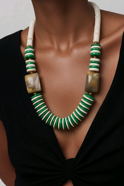Green White Round Bead Necklace