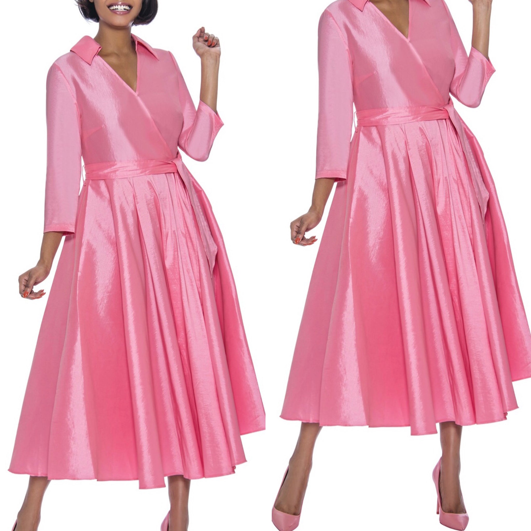 Pink Classic Style Faux Wrap Dress (7563574673582)
