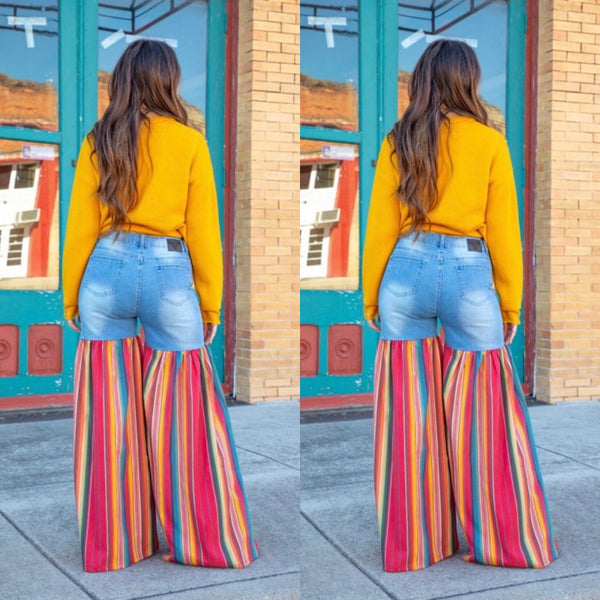 Distressed Light Denim Red Multi Color Palazzo Wide Leg Jeans (6093973946542)