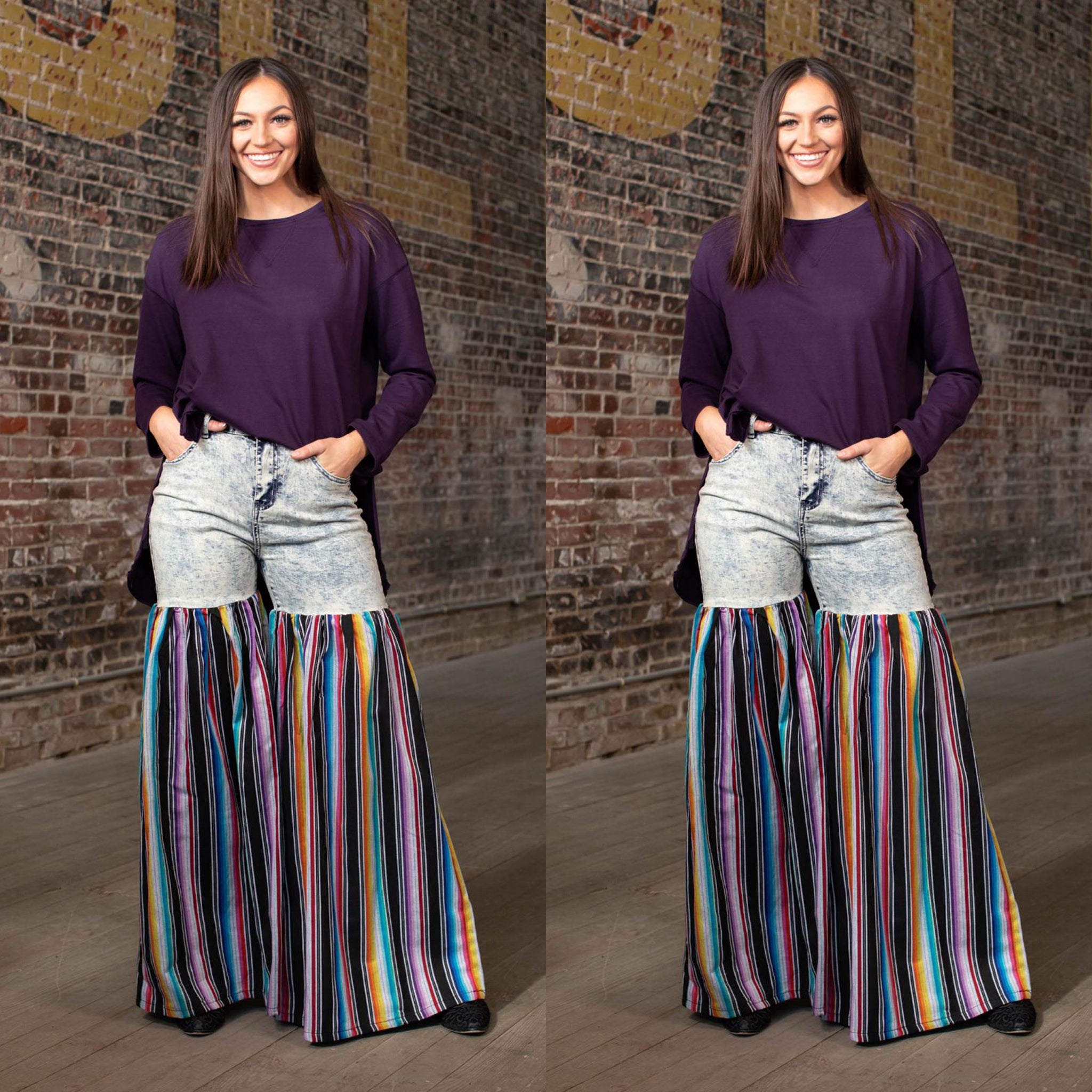 Distressed Light Denim Black Multi Color Palazzo Wide Leg Jeans (6129369252014)