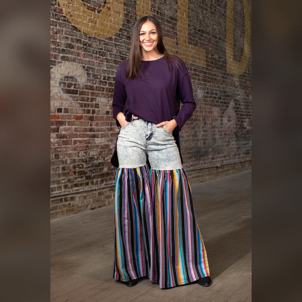 Distressed Light Denim Black Multi Color Palazzo Wide Leg Jeans (6129369252014)