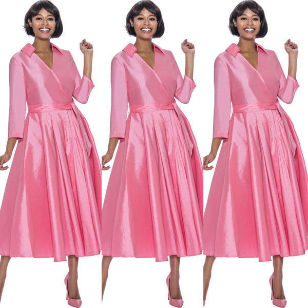 Pink Classic Style Faux Wrap Dress (7563574673582)