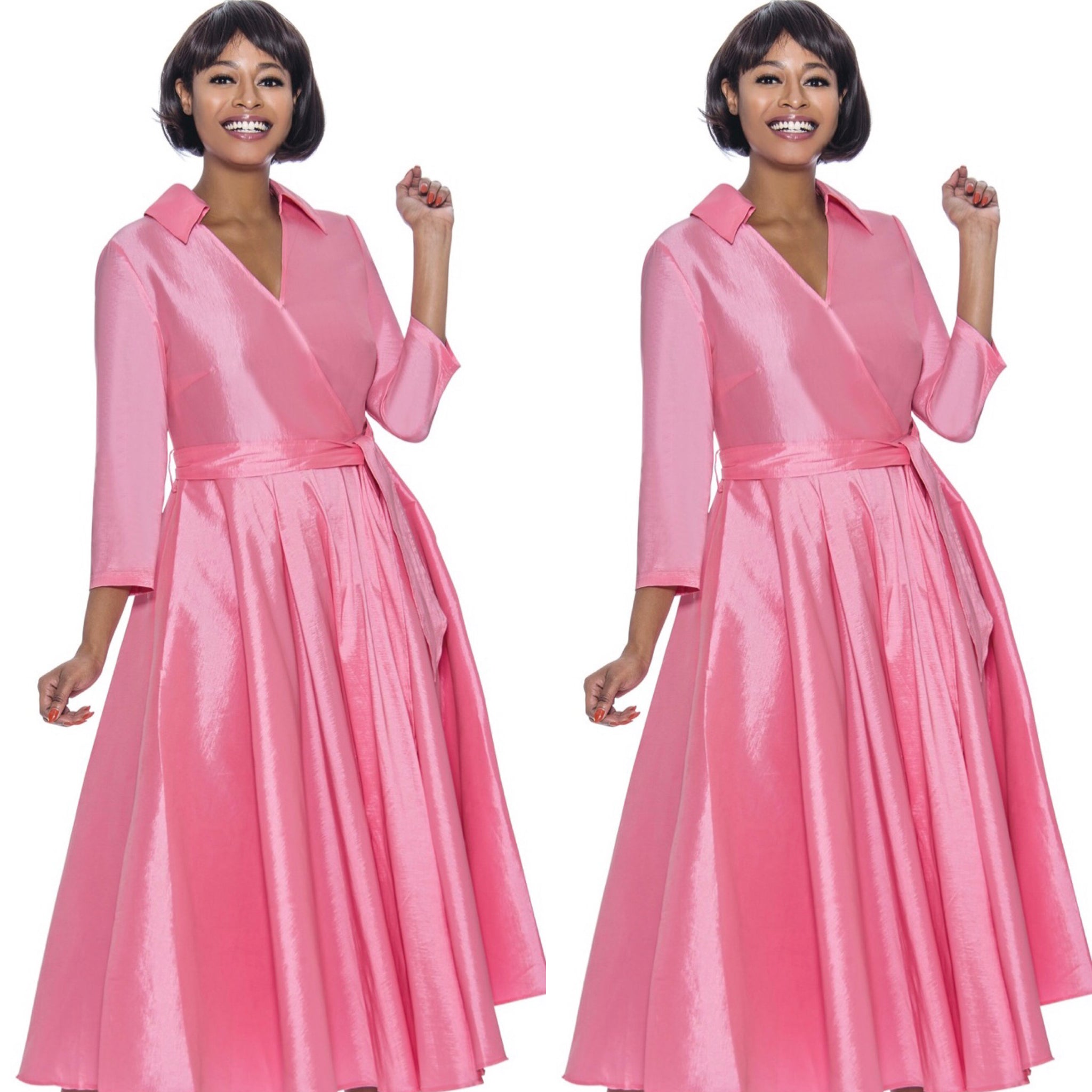 Pink Classic Style Faux Wrap Dress (7563574673582)