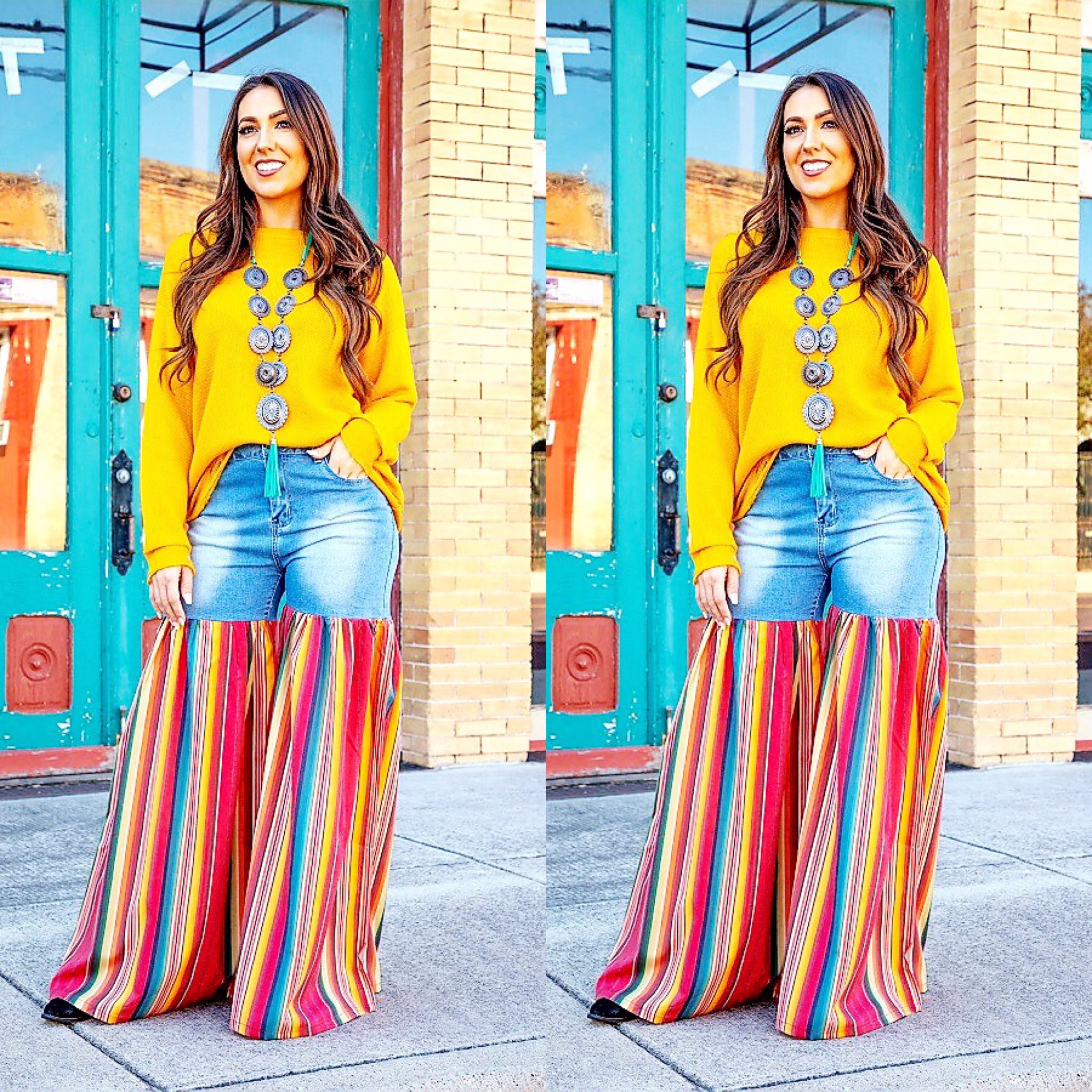 Distressed Light Denim Red Multi Color Palazzo Wide Leg Jeans (6093973946542)