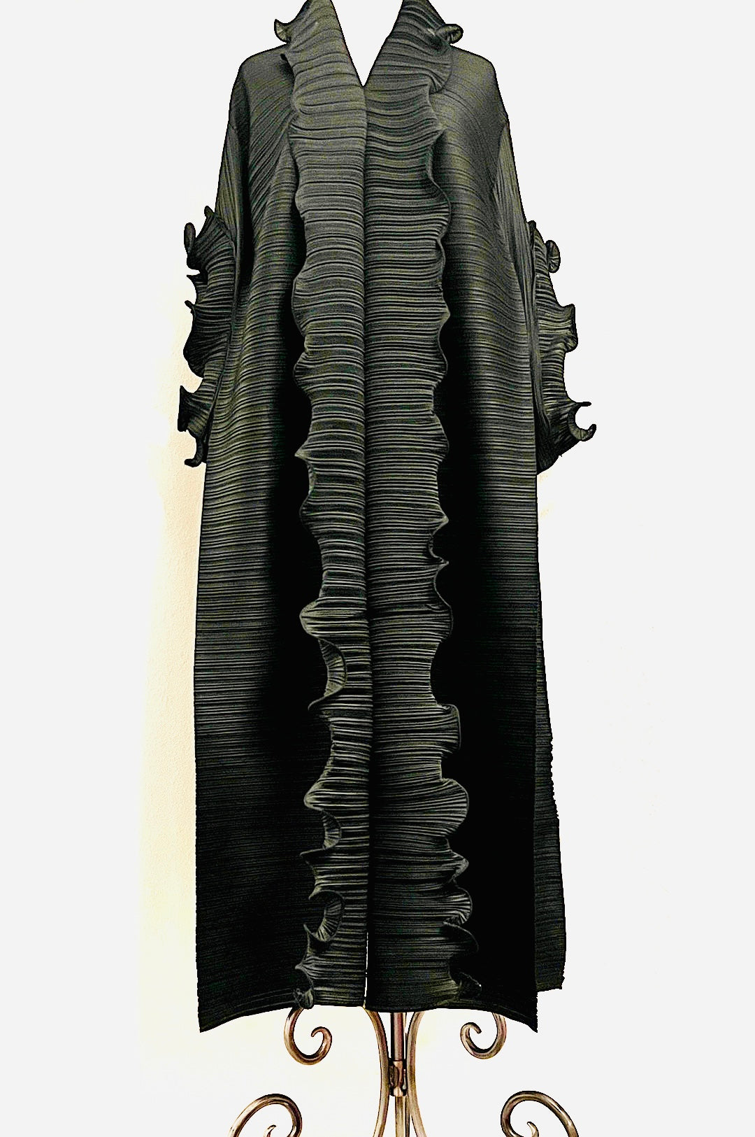Black Front Ruffle Long Dress (7961138266286)