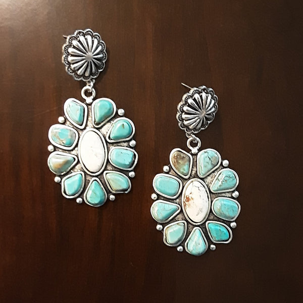 Turquoise White Stone Earrings (7618047639726)