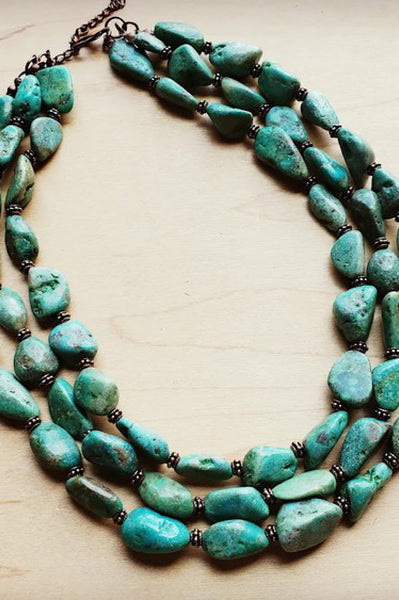 Triple Strand Natural Turquoise Necklace (7750012240046)