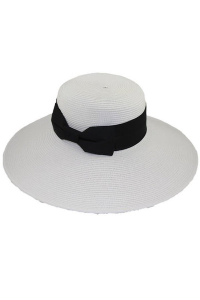 White Black Ribbon Sun Hat (7935899173038)