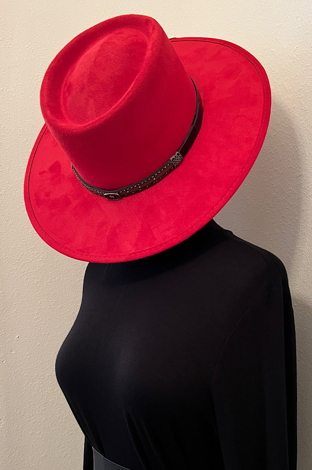 Red Faux Suede Rancher Style Hat (7941474517166)