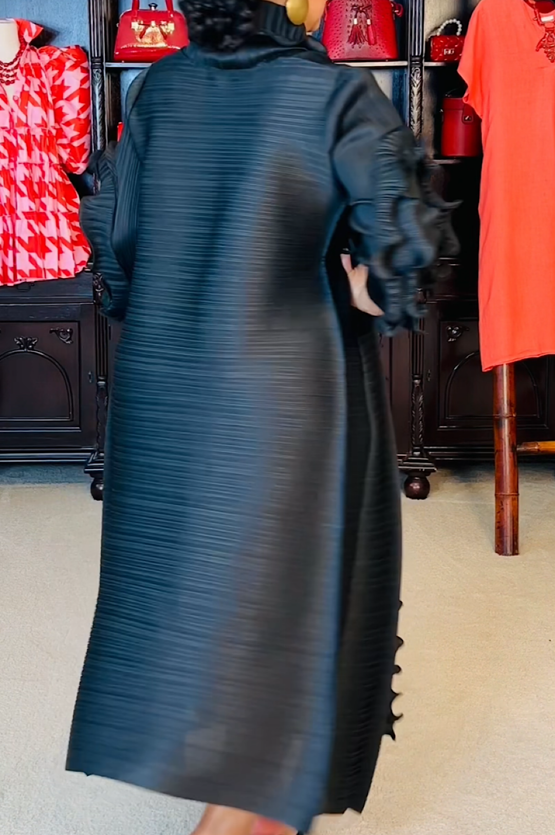 Black Front Ruffle Long Dress (7961138266286)