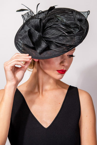 Copy of Black Linen Fascinator Style Hat (7911728578734)