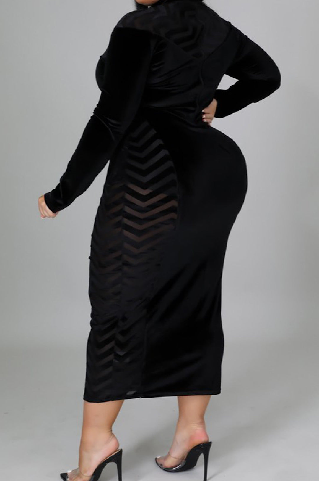 Sheer Black Velvet Burnout Dress (7876024795310)