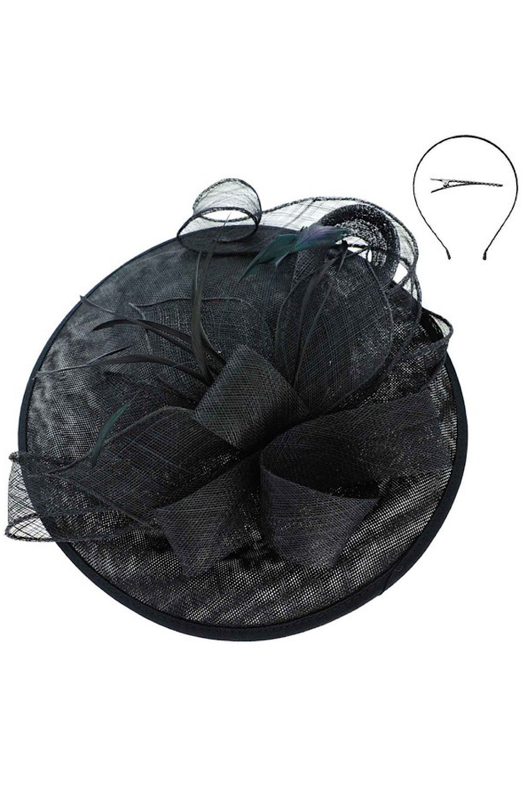 Copy of Black Linen Fascinator Style Hat (7911728578734)