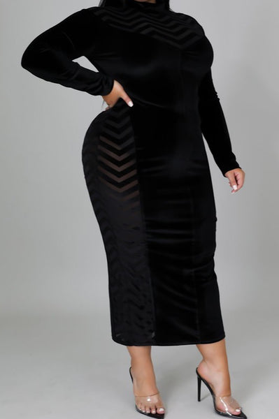 Sheer Black Velvet Burnout Dress (7876024795310)