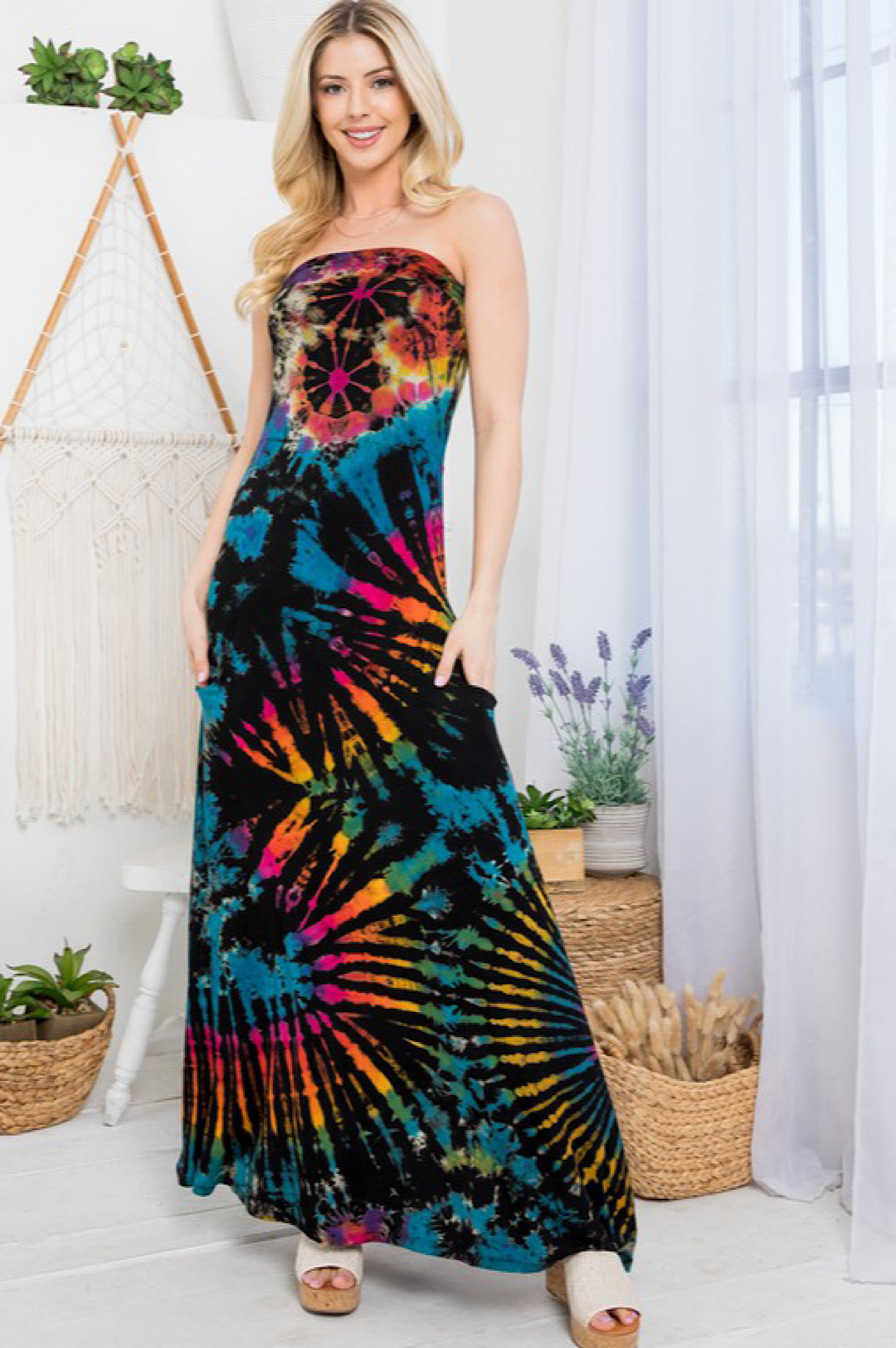 Rainbow tie dye maxi dress Clearance